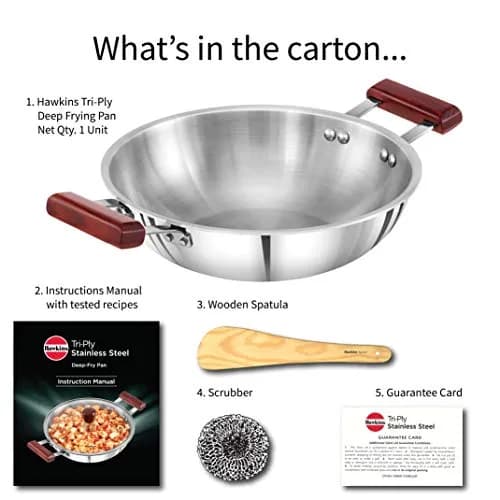 Hawkins Tri-Ply Stainless Steel Deep Fry Pan Kadai 2.5 Litre (9.1 cm Height) | Induction Compatible thumbnail 7