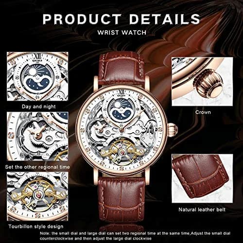 IK COLOURING Men's Luxury Skeleton Automatic Mechanical Leather Watch | 44mm Case, 210mm Band thumbnail 4