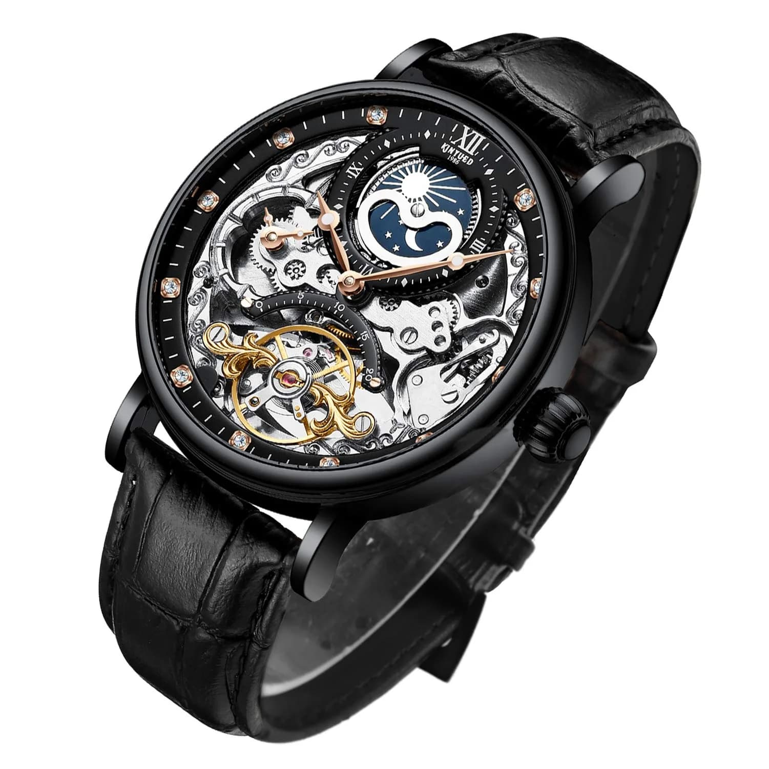 IK COLOURING Men's Luxury Skeleton Automatic Mechanical Wrist Watch - Black Dial - main product image
