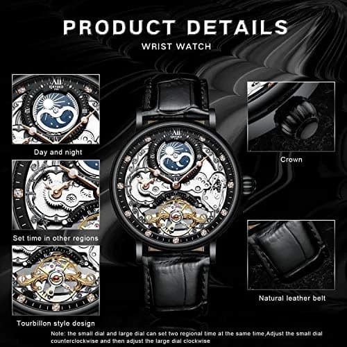 IK COLOURING Men's Luxury Skeleton Automatic Mechanical Wrist Watch 44mm (Black) | Self-Winding Movement thumbnail 4