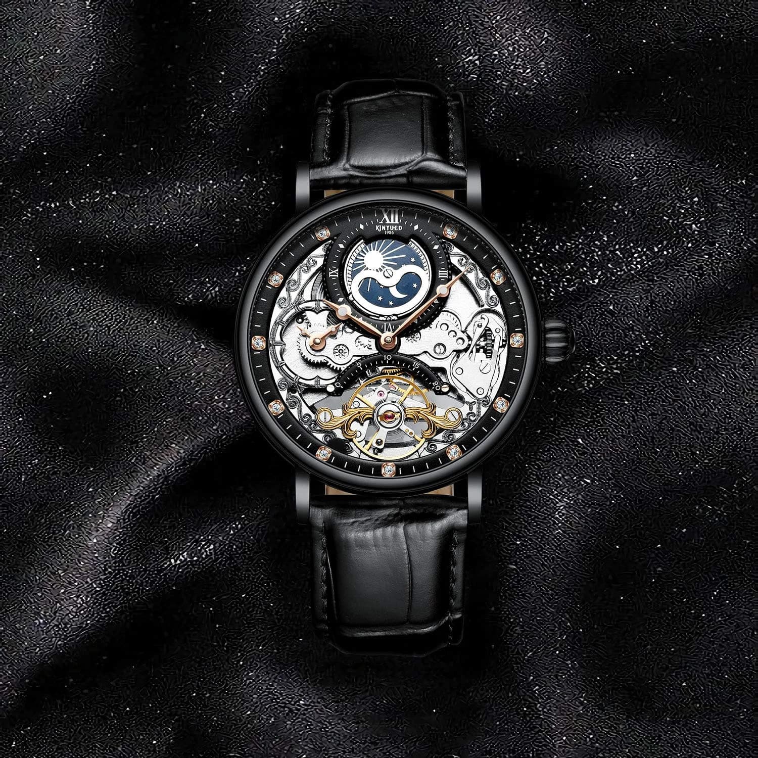 IK COLOURING Men's Luxury Skeleton Automatic Mechanical Wrist Watch 44mm (Black) | Self-Winding Movement - view 7