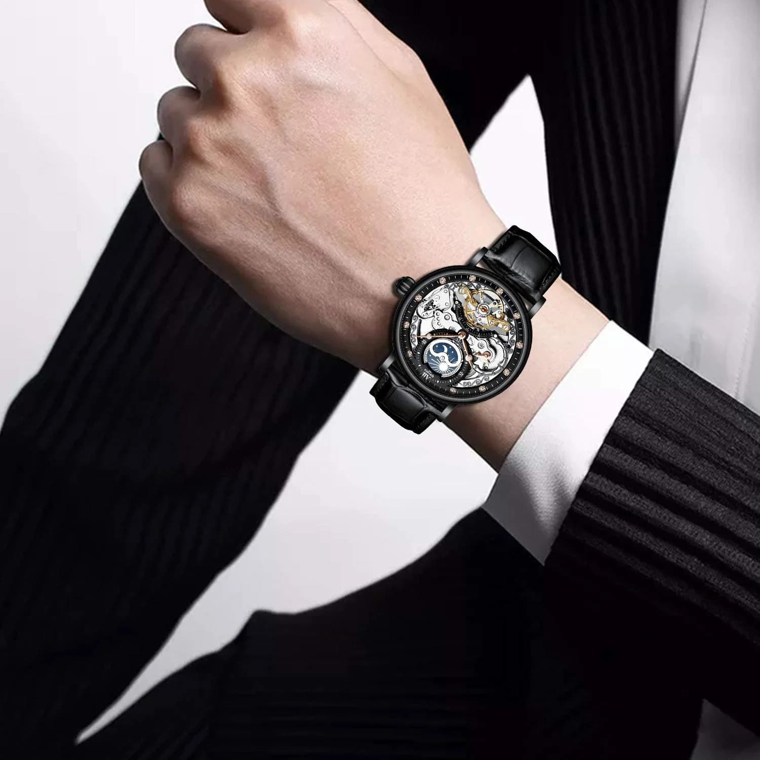 IK COLOURING Men's Luxury Skeleton Automatic Mechanical Wrist Watch - Black Dial - view 2