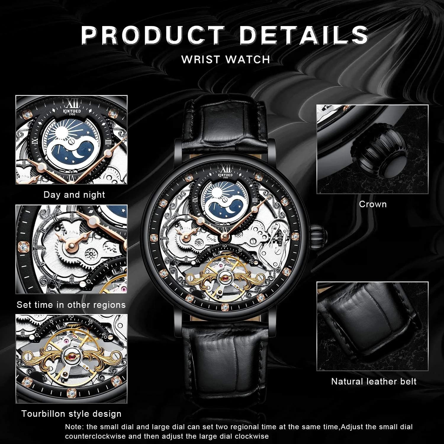 IK COLOURING Men's Luxury Skeleton Automatic Mechanical Wrist Watch - Black Dial - view 4