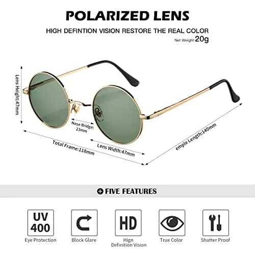 Pro Acme Small Round Polarized Sunglasses for Men Women Circle Retro Shades Metal Hippie Sunglasses UV400 (Gold Frame/G15 Green Lens) | Polarized UV400 Protection thumbnail 4