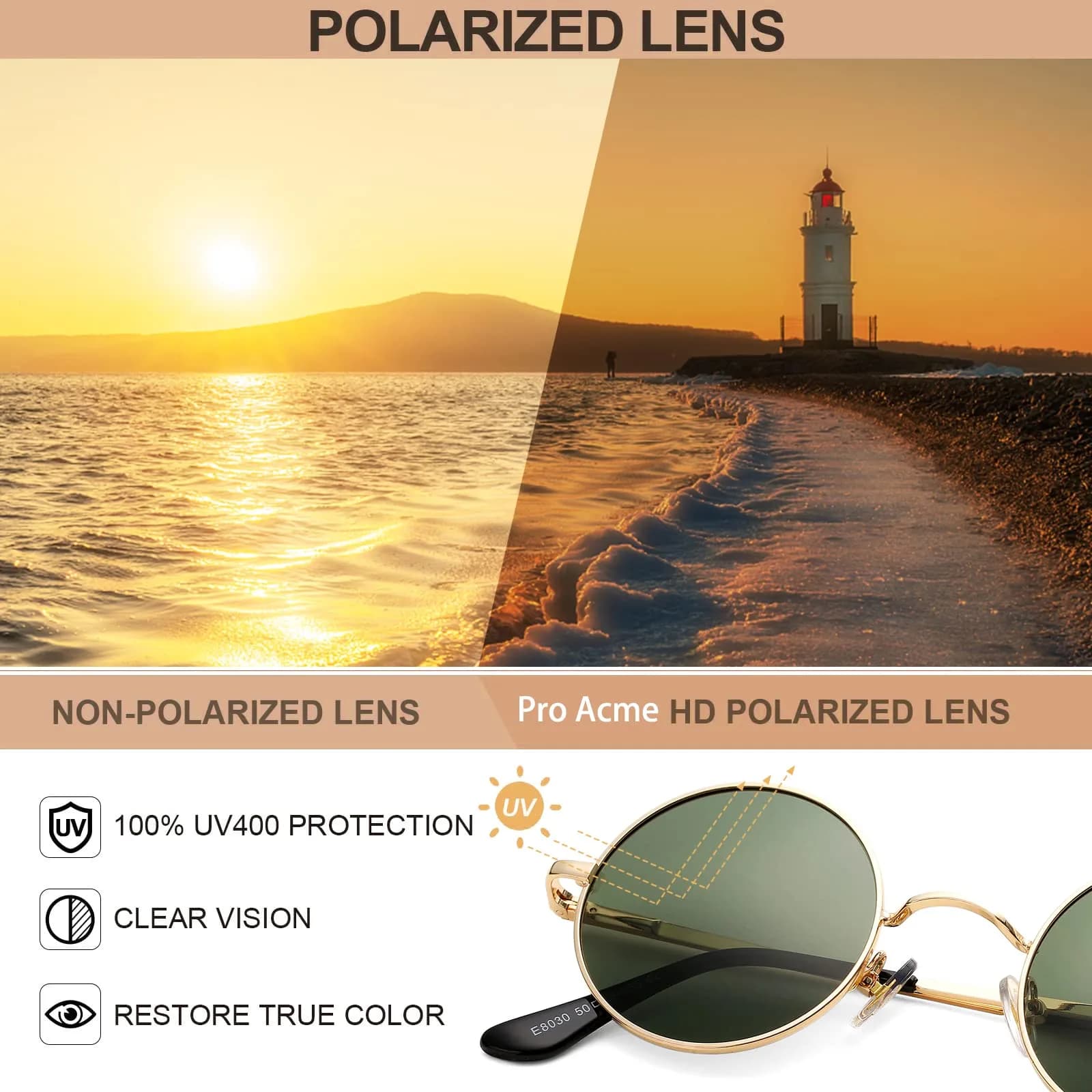 Pro Acme Small Round Polarized Sunglasses for Men Women Circle Retro Shades Metal Hippie Sunglasses UV400 (Gold Frame/G15 Green Lens) | Polarized UV400 Protection - view 5