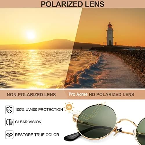 Pro Acme Small Round Polarized Sunglasses for Men Women Circle Retro Shades Metal Hippie Sunglasses UV400 (Gold Frame/G15 Green Lens) | Polarized UV400 Protection thumbnail 5