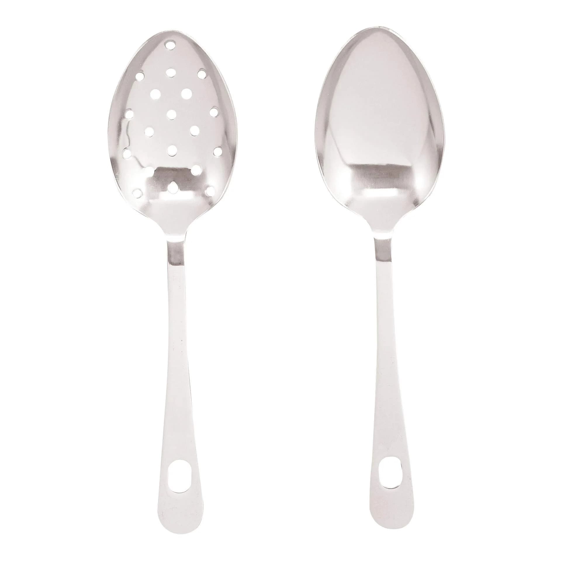 HIC Kitchen Serving Spoon Set, Japanese Stainless Steel, Solid and Pierced Spoons, 2-Piece Set, 22.86 cm (9 inches) - main product image