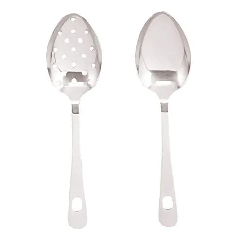 HIC Kitchen Serving Spoon Set, Japanese Stainless Steel, Solid and Pierced Spoons, 2-Piece Set, 22.86 cm (9 inches) thumbnail 1