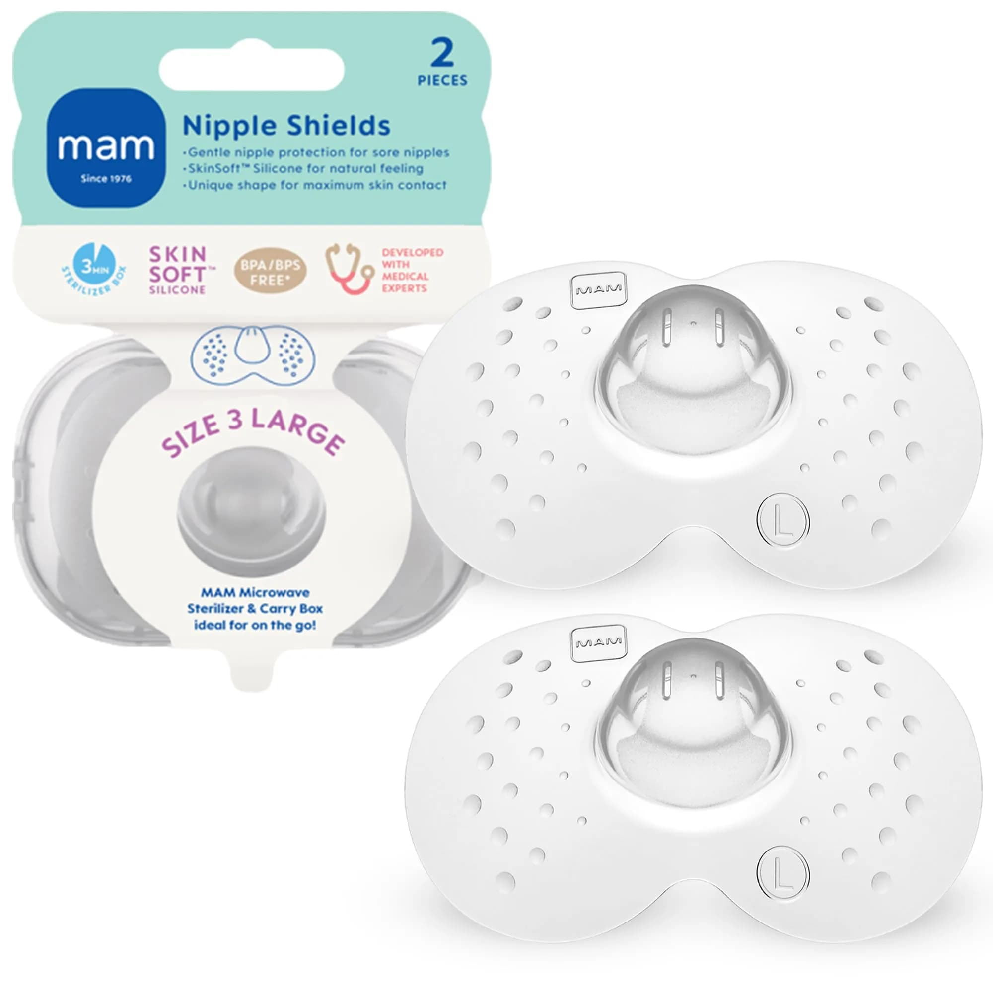 MAM Nipple Shields for Breastfeeding Large 23mm, 2 Pack | Developed with Lactation Experts for Latch Assistance - main product image