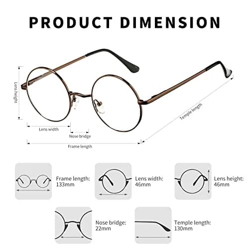 Pro Acme Non Prescription Clear Lens Glasses Retro Small Round Metal Frame (Bronze) | Classic Style & Comfort thumbnail 4