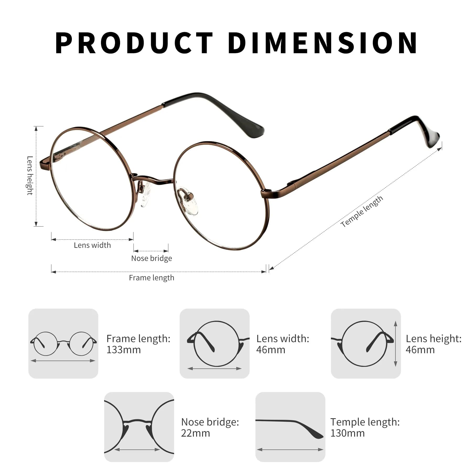 Pro Acme Retro Round Clear Lens Glasses with Bronze Metal Frame & Clear Lenses (A4) - view 4