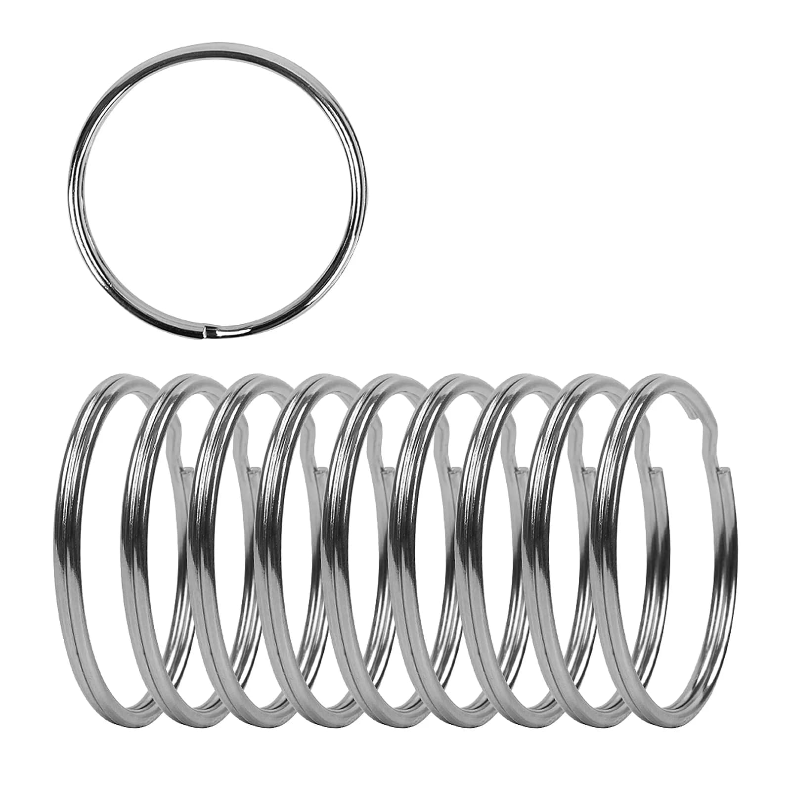 Newflager 2 Inch Flat Key Rings - Large Split Key Rings - Silver Steel - Sturdy Circular Keychain Connectors (Pack of 10)