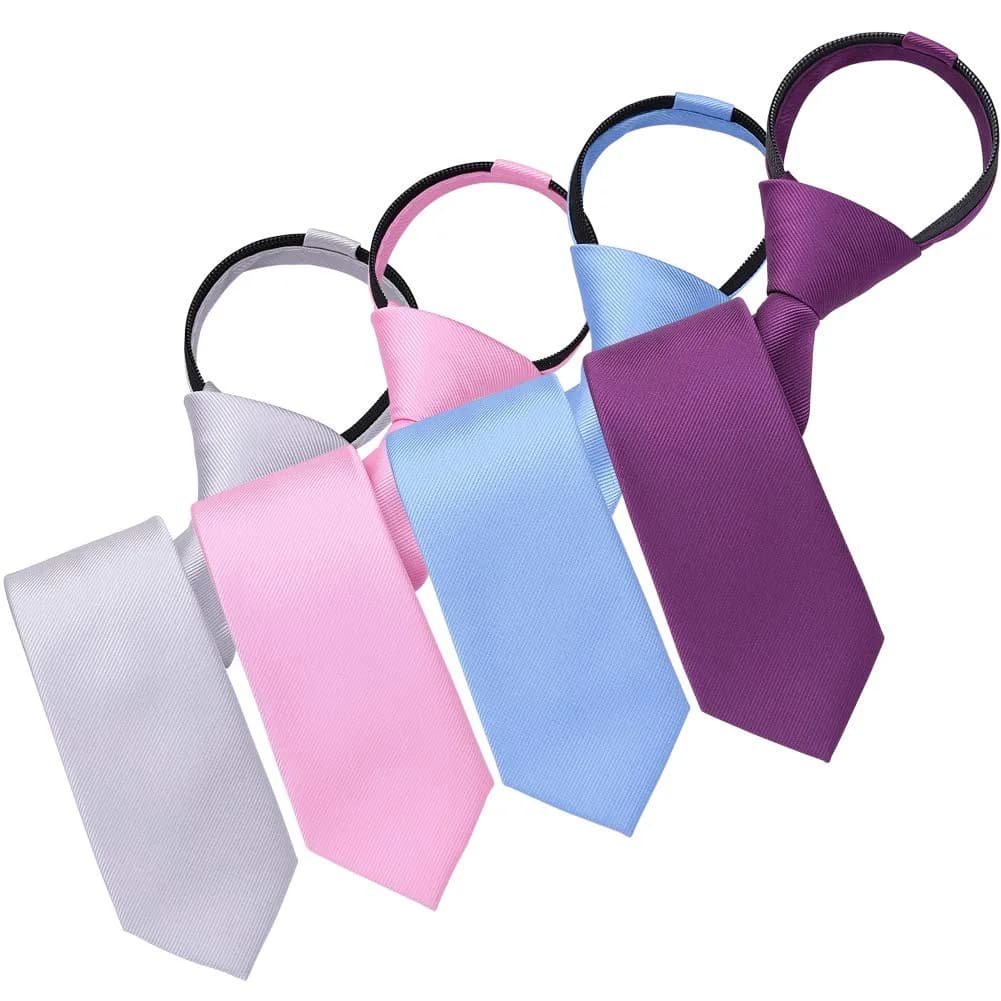 AUSKY Pre-tied Skinny Necktie 48cm (19") | Adjustable Zipper, Solid Colors, Pack of 4 - main product image