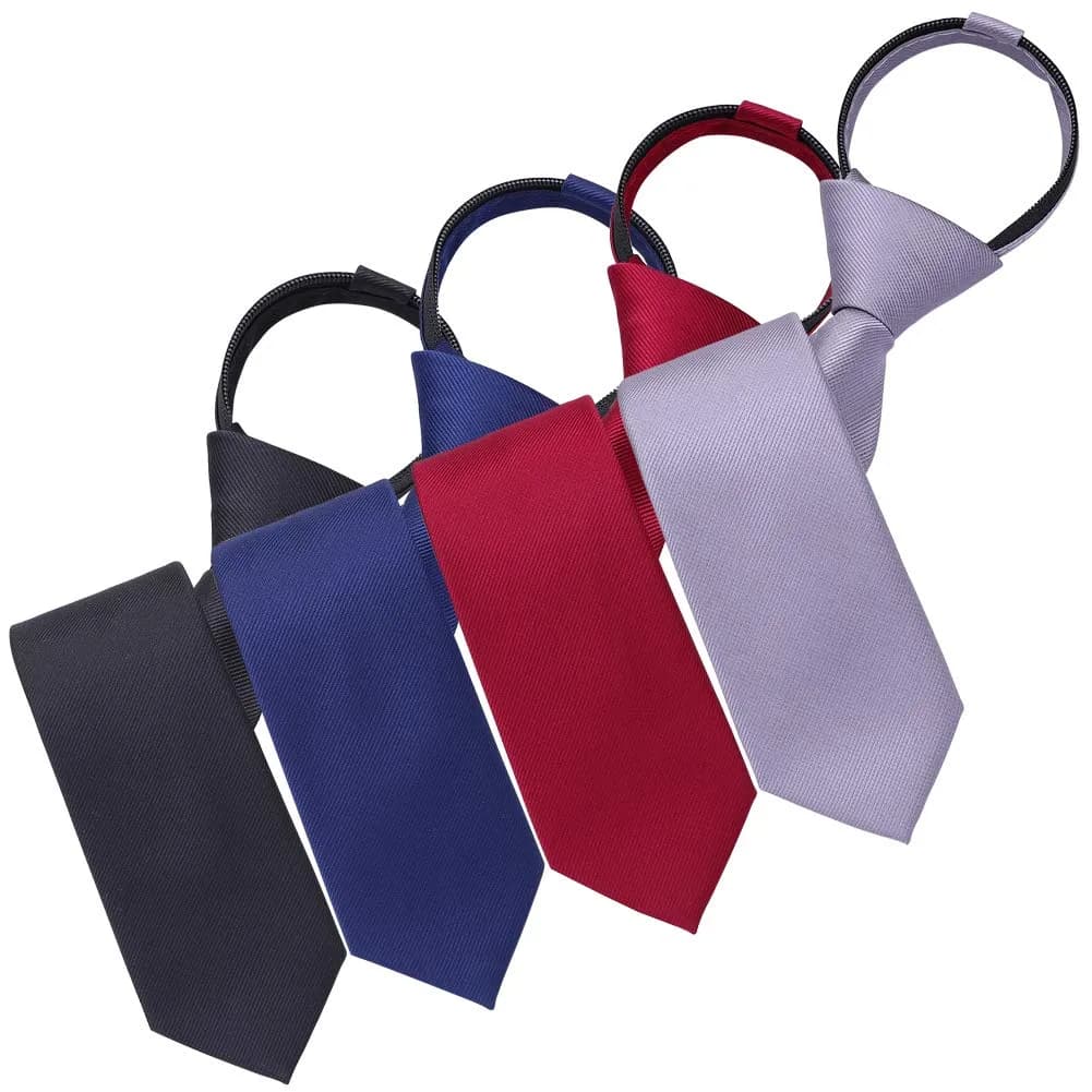AUSKY 4 Packs Pre-tied Adjustable Zipper Skinny Neckties, 48cm (19in) Long, 6cm (2.35in) Wide | Solid Colors for Men & Boys - main product image