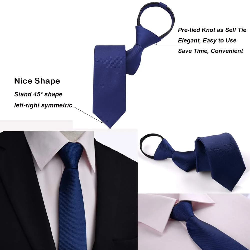AUSKY 4 Packs Pre-tied Adjustable Zipper Skinny Neckties, 48cm (19in) Long, 6cm (2.35in) Wide | Solid Colors for Men & Boys - view 5
