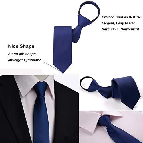 AUSKY 4 Packs Pre-tied Adjustable Zipper Skinny Neckties, 48cm (19in) Long, 6cm (2.35in) Wide | Solid Colors for Men & Boys thumbnail 5