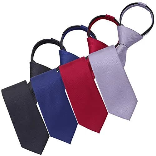 AUSKY 4 Packs Pre-tied Adjustable Zipper Skinny Neckties, 48cm (19in) Long, 6cm (2.35in) Wide | Solid Colors for Men & Boys thumbnail 1