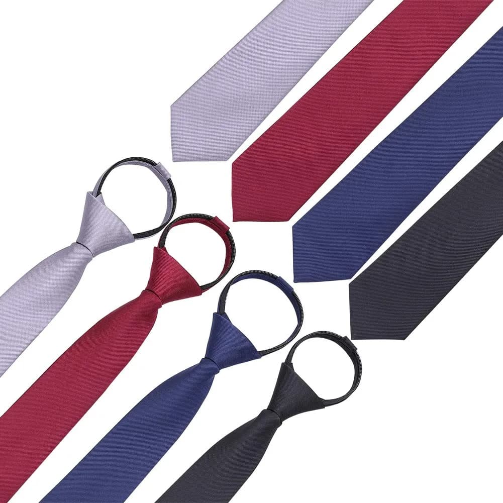 AUSKY 4 Packs Pre-tied Adjustable Zipper Skinny Neckties, 48cm (19in) Long, 6cm (2.35in) Wide | Solid Colors for Men & Boys - view 2
