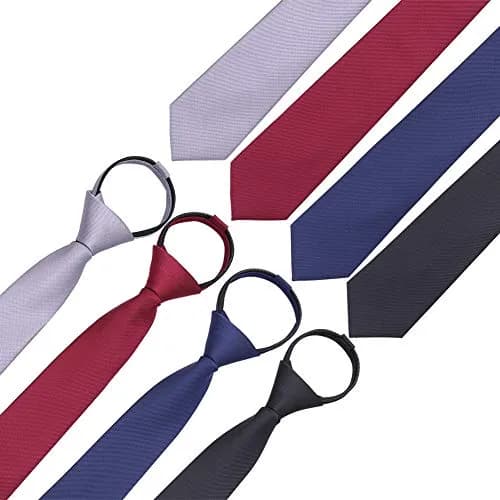 AUSKY 4 Packs Pre-tied Adjustable Zipper Skinny Neckties, 48cm (19in) Long, 6cm (2.35in) Wide | Solid Colors for Men & Boys thumbnail 2