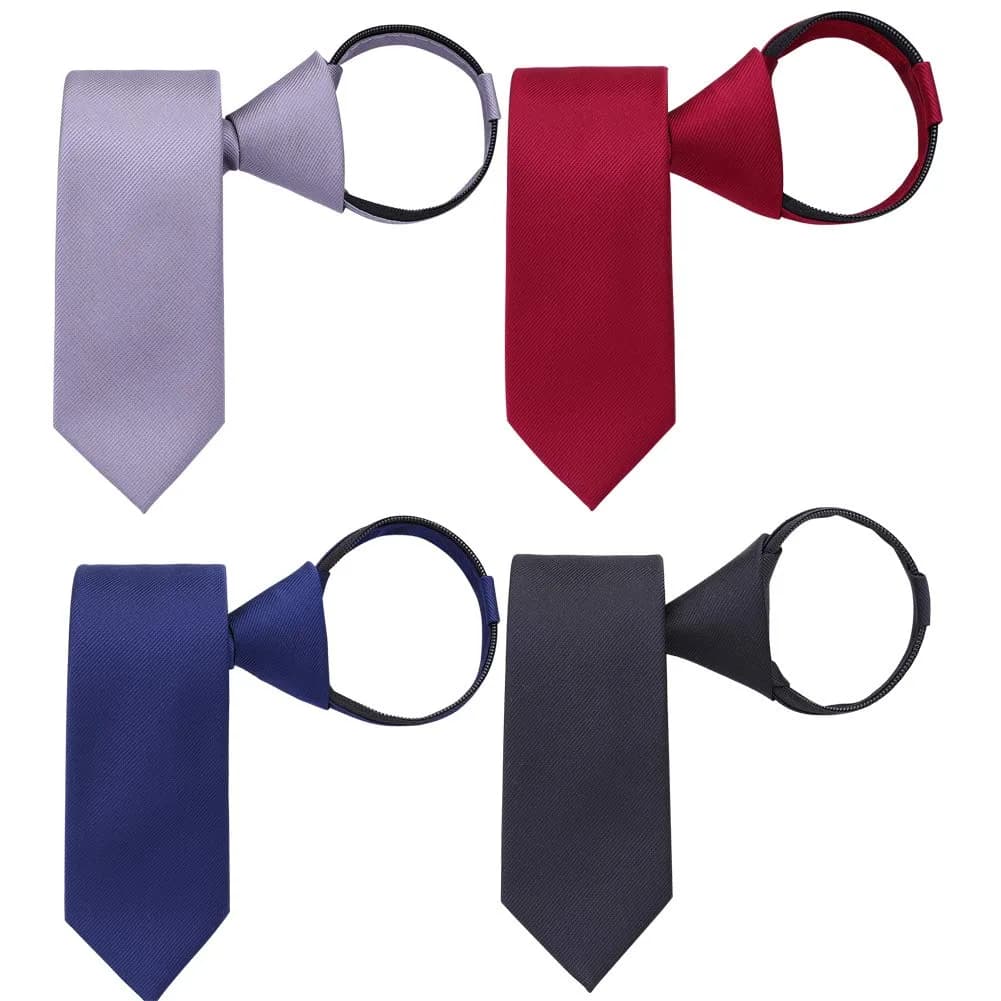 AUSKY 4 Packs Pre-tied Adjustable Zipper Skinny Neckties, 48cm (19in) Long, 6cm (2.35in) Wide | Solid Colors for Men & Boys - view 3