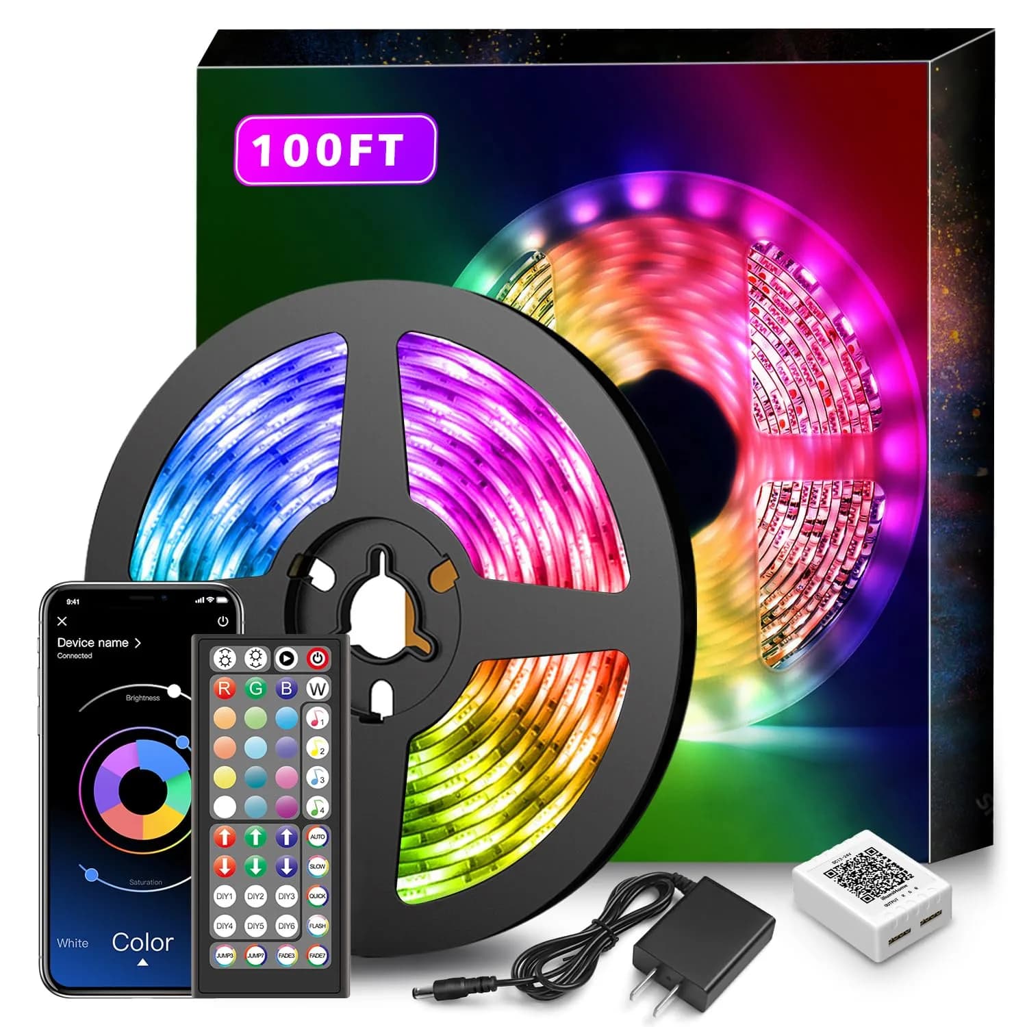Nexillumi 50ft LED Strip Lights: Music Sync Smart RGB Color Changing Lights with App & Remote - main product image