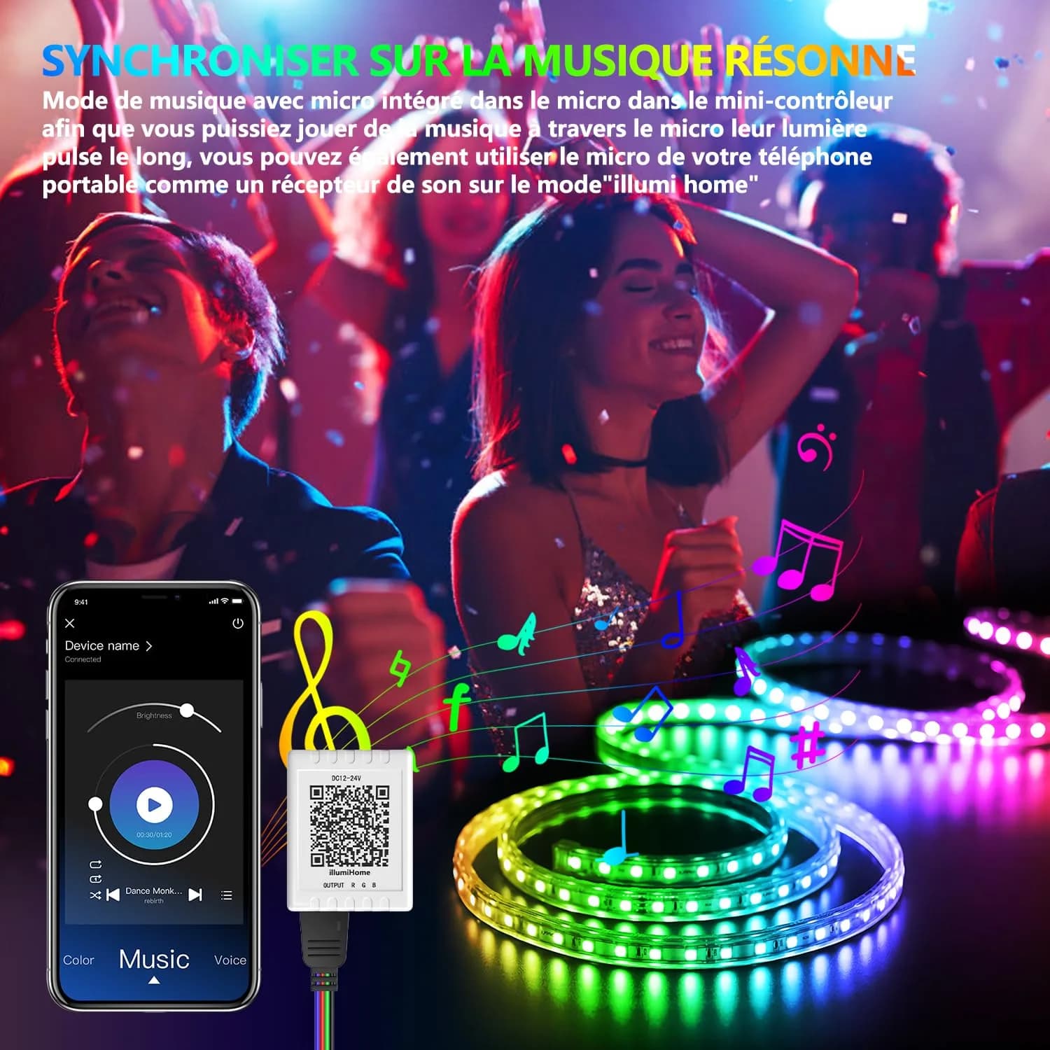 Nexillumi 50ft LED Strip Lights: Music Sync Smart RGB Color Changing Lights with App & Remote - view 3