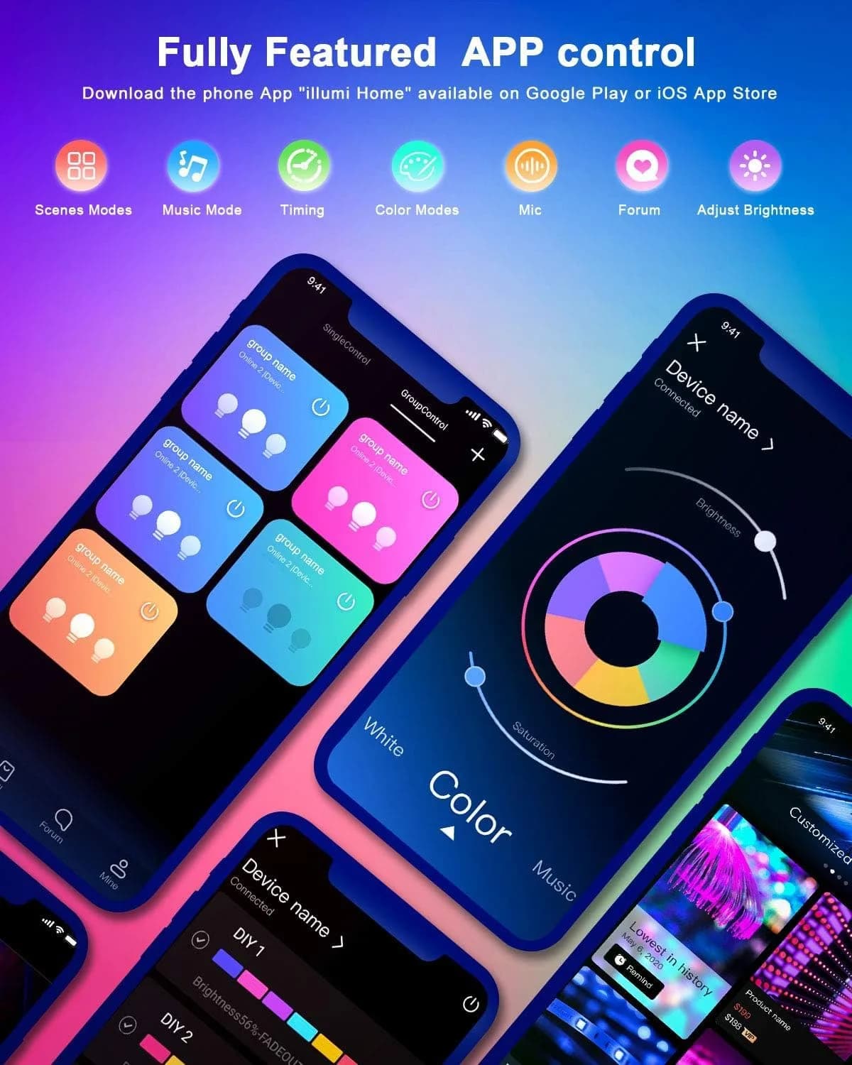 Nexillumi 50ft LED Strip Lights: Music Sync Smart RGB Color Changing Lights with App & Remote - view 4