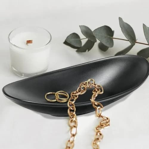 Binoster Jewelry Tray Organizer Oval Black | Elegant Dresser Decor & Key Dish thumbnail 4