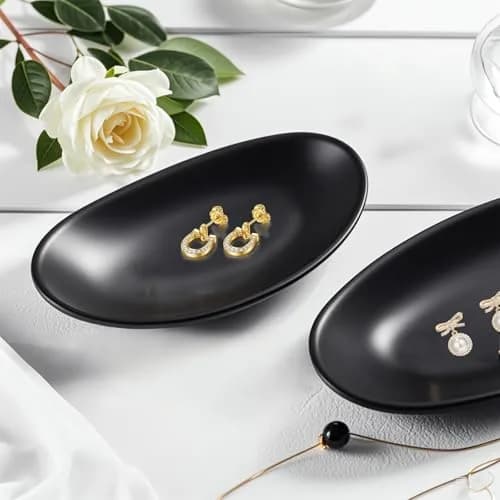 Binoster Jewelry Tray Organizer Oval Black | Elegant Dresser Decor & Key Dish thumbnail 6