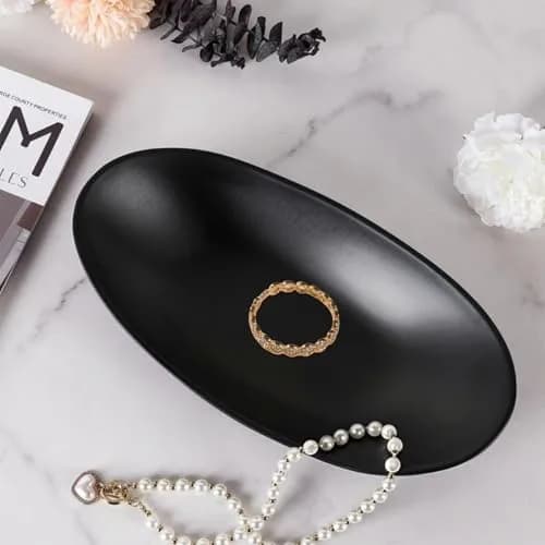 Binoster Jewelry Tray Organizer Oval Black | Elegant Dresser Decor & Key Dish thumbnail 3