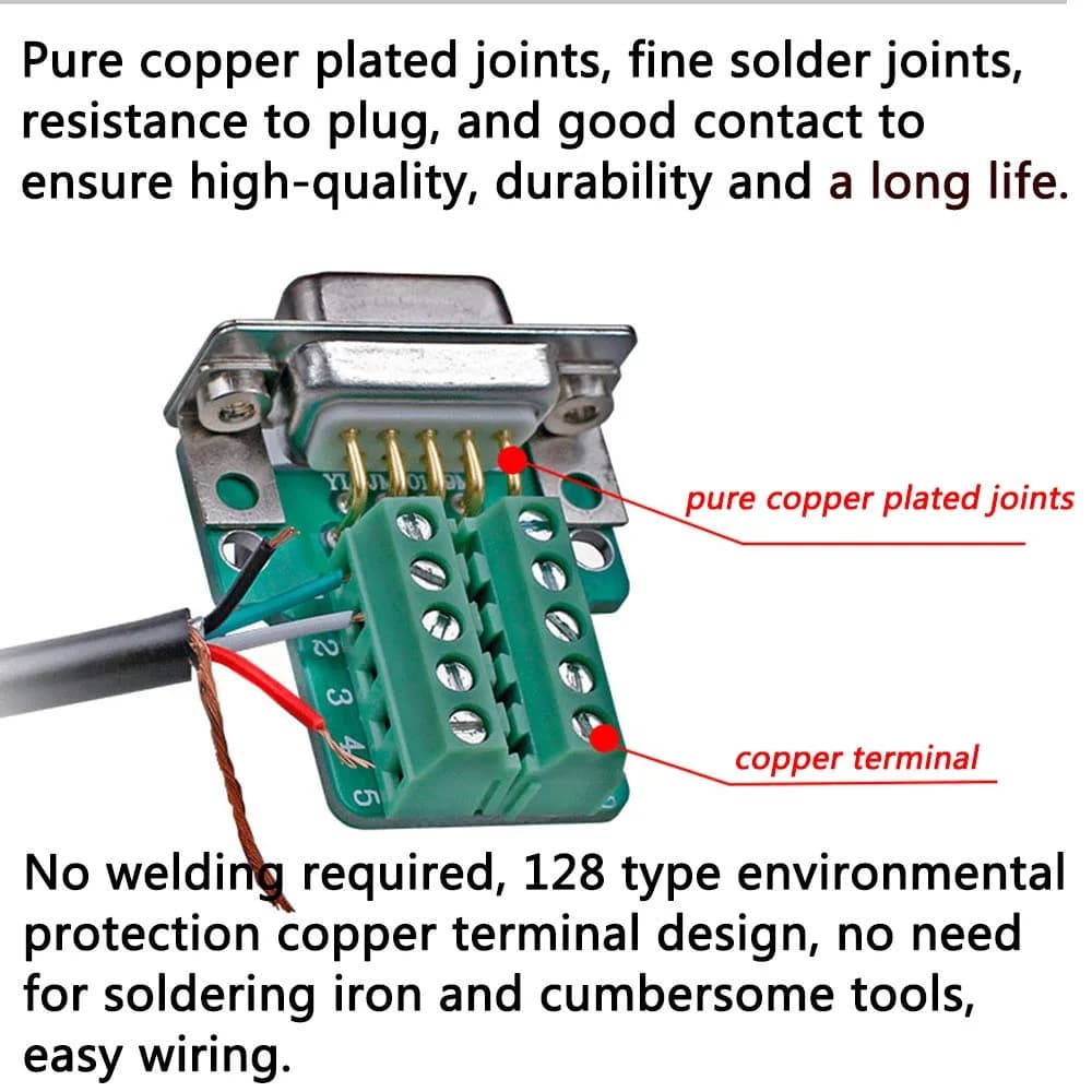 ANMBEST DB9 Solderless Serial to 9-Pin Terminal Adapter (2-Pack, Male) | Connects Legacy Devices to USB - view 2