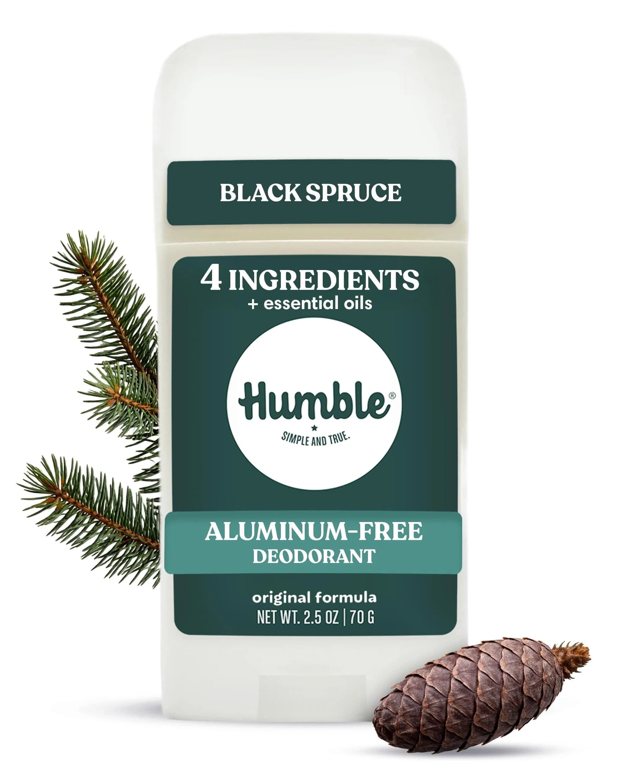 Humble Aluminum-Free Deodorant, Black Spruce | Long-Lasting Natural Odor Control Men & Women