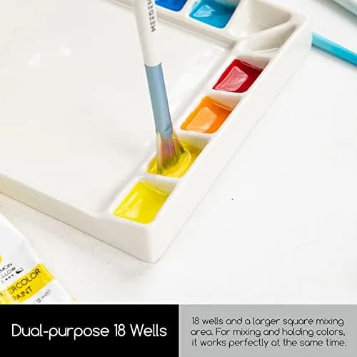 MEEDEN Ceramic Watercolor Paint Palette 18-Well Artist Paint Mixing Tray 21.7cm (0.75in) | Smooth, Non-Staining Porcelain for Vibrant Colors thumbnail 4