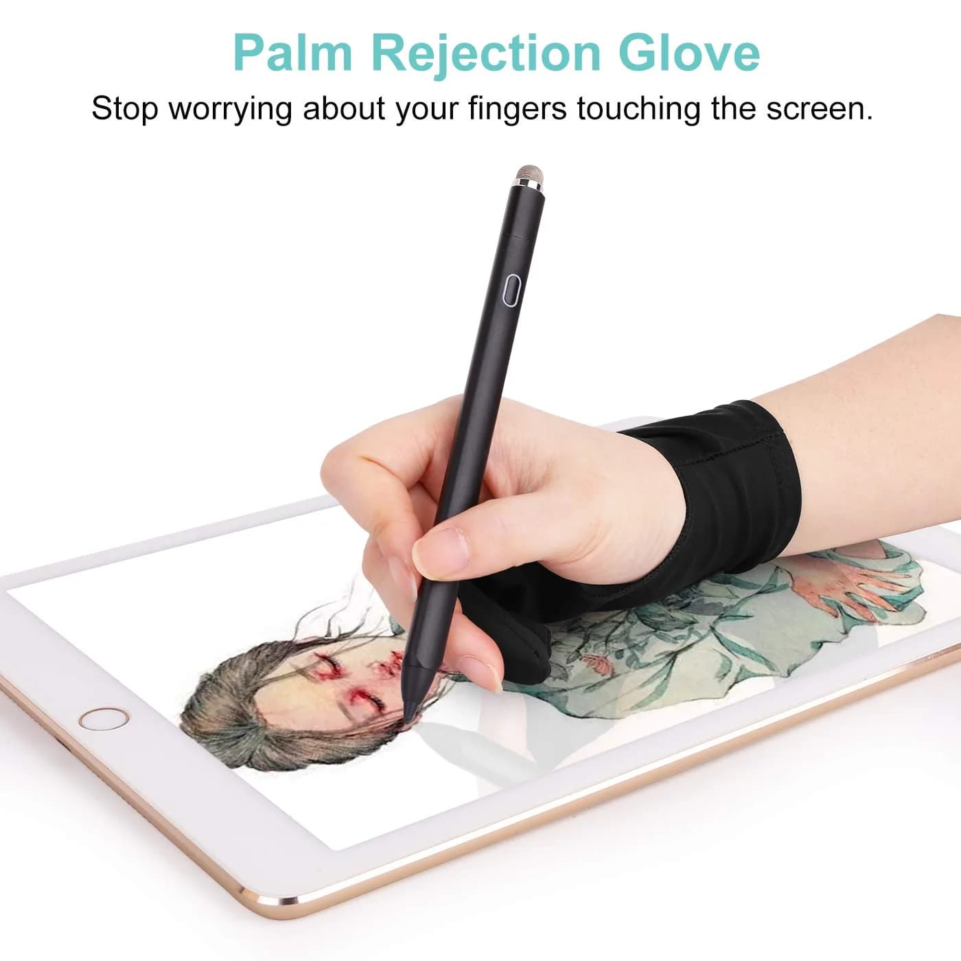 Mixoo Artists Gloves 2 Pack - Palm Rejection Gloves with Two Fingers for Paper Sketching, iPad, Graphics Drawing Tablet, Suitable for Left and Right Hand (Large) thumbnail 6