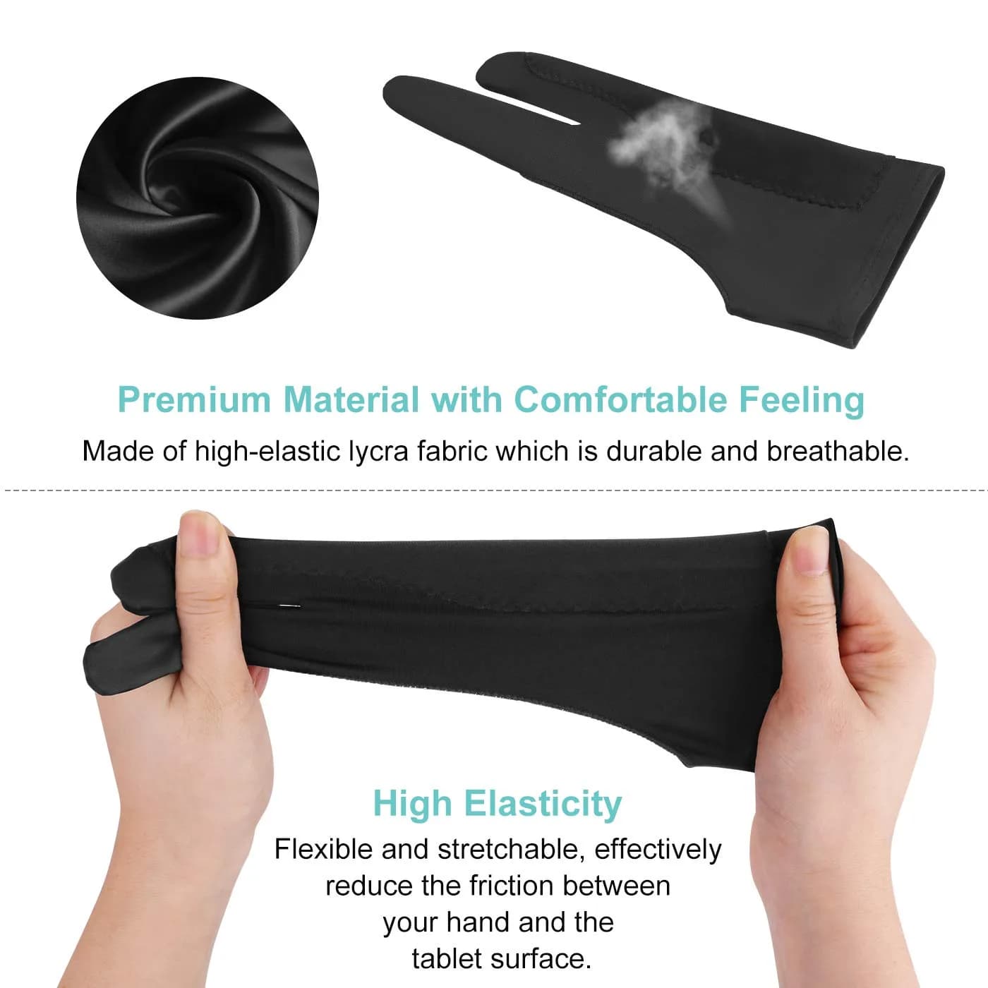 Mixoo Artists Gloves 2 Pack - Palm Rejection Gloves with Two Fingers for Paper Sketching, iPad, Graphics Drawing Tablet, Suitable for Left and Right Hand (Large) thumbnail 2