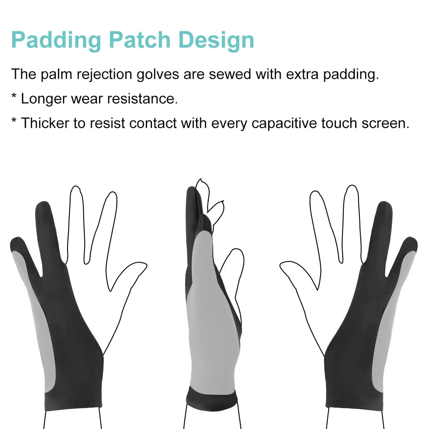 Mixoo Artists Gloves 2 Pack - Palm Rejection Gloves with Two Fingers for Paper Sketching, iPad, Graphics Drawing Tablet, Suitable for Left and Right Hand (Large) thumbnail 3