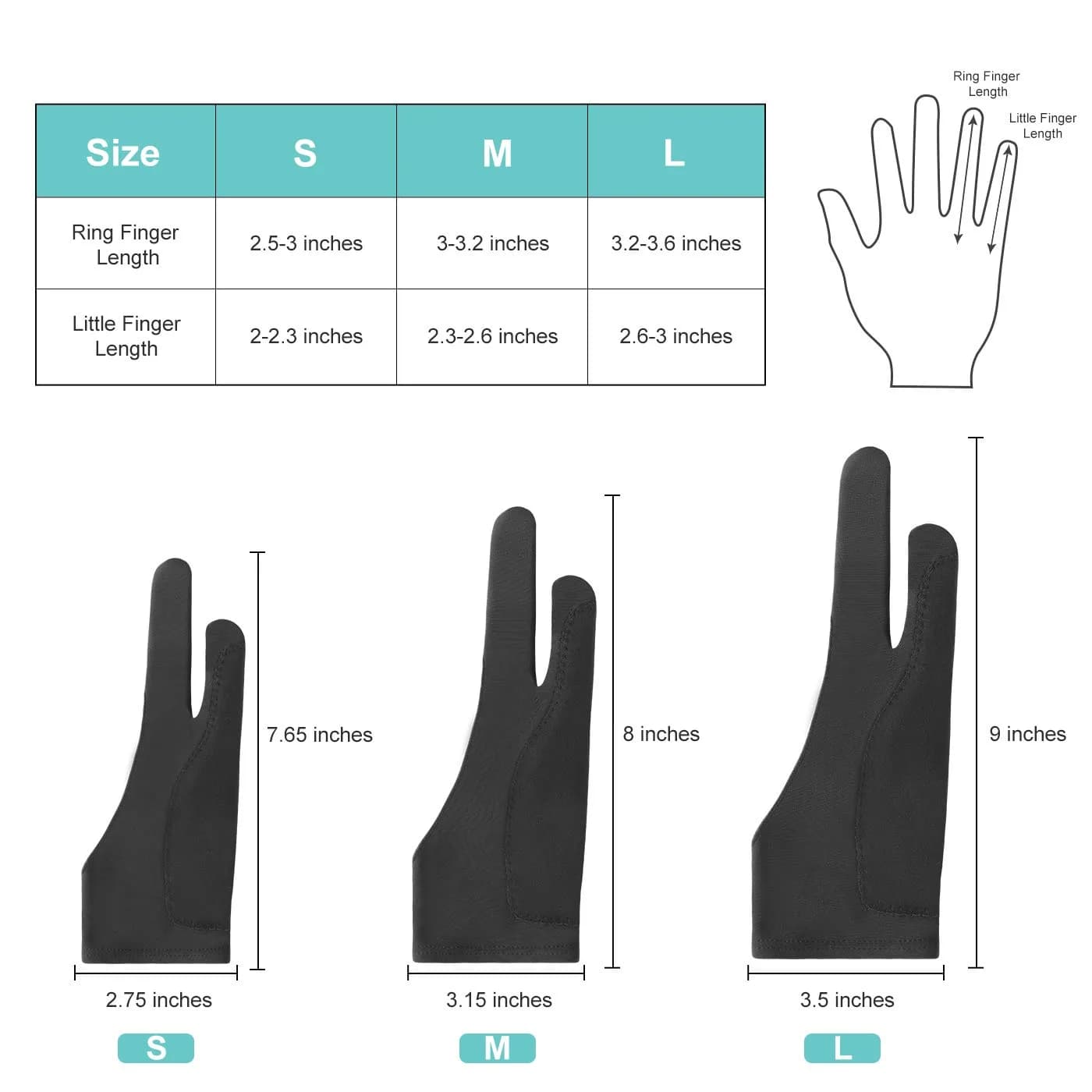 Mixoo Artists Gloves 2 Pack - Palm Rejection Gloves with Two Fingers for Paper Sketching, iPad, Graphics Drawing Tablet, Suitable for Left and Right Hand (Large) thumbnail 4