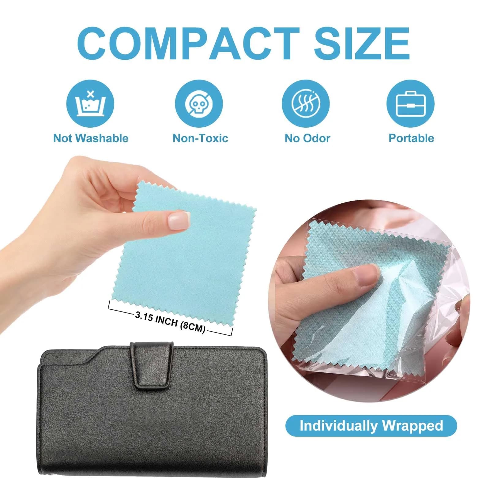 SEVENWELL 50pcs Turquoise Jewelry Cleaning Cloths 8x8cm | Polishes Sterling Silver, Gold, Platinum - view 2