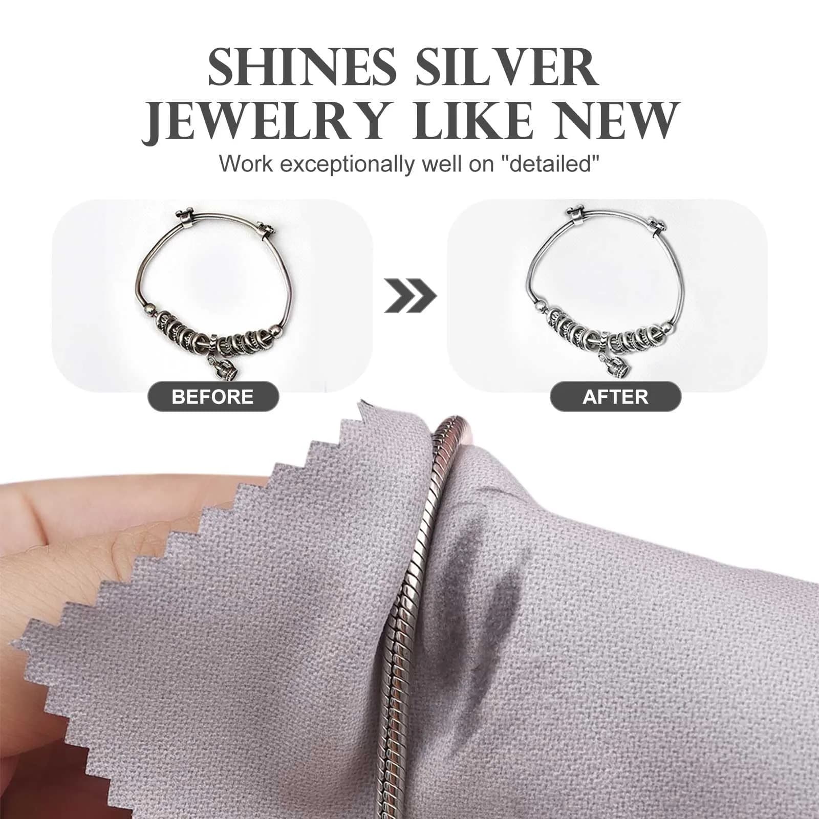 SEVENWELL 50pcs Gray Jewelry Cleaning Cloths 8cm x 8cm | Polishes Sterling Silver, Gold, Platinum - view 3