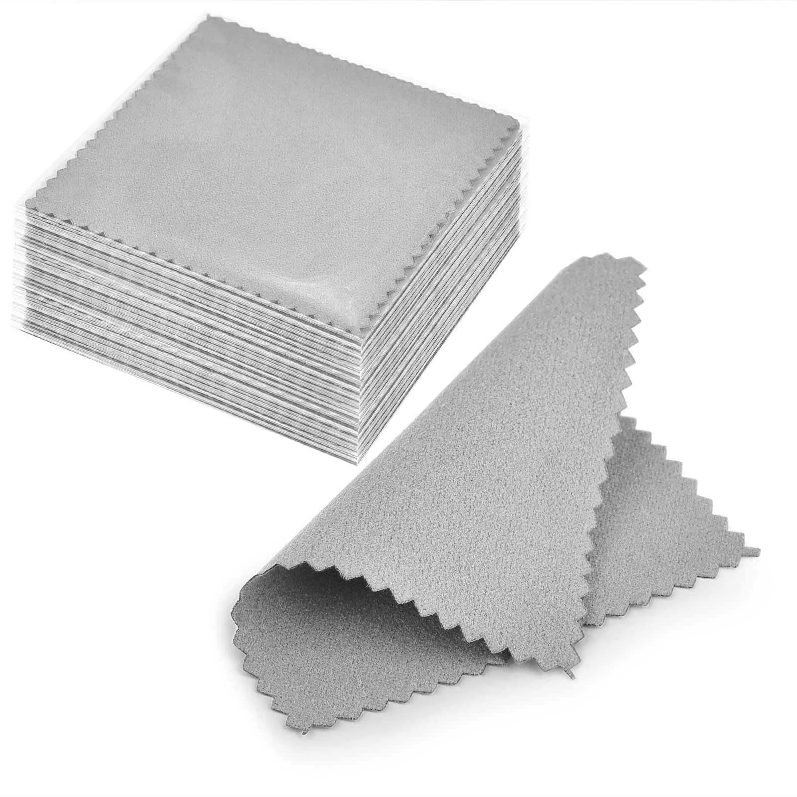 SEVENWELL 100pcs Jewelry Cleaning Cloth 8cm x 8cm | Polishes Sterling Silver, Gold, Platinum — C-50pcs-gray