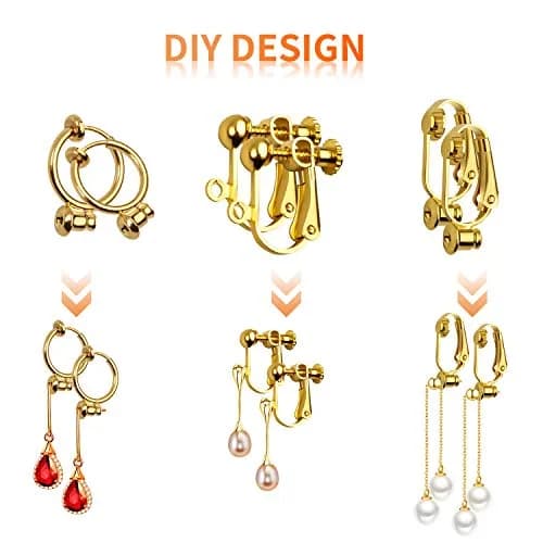 Aylifu Clip-on Earring Converters 12 Pairs (24 Pieces) | 6 Styles Golden & Silver Findings for Non-Pierced Ears thumbnail 5