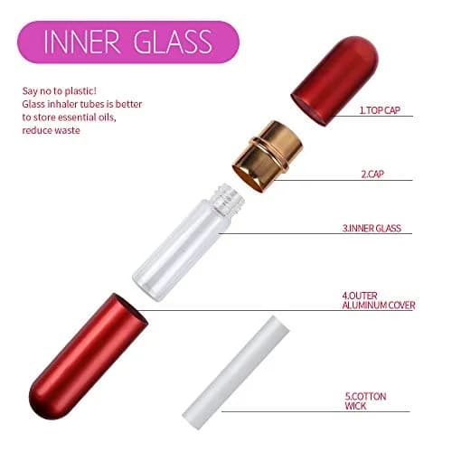 YGDZ Essential Oil Inhaler 5pcs Aluminum with 10 Cotton Wicks | Refillable Personal Nasal Aromatherapy Tubes thumbnail 2
