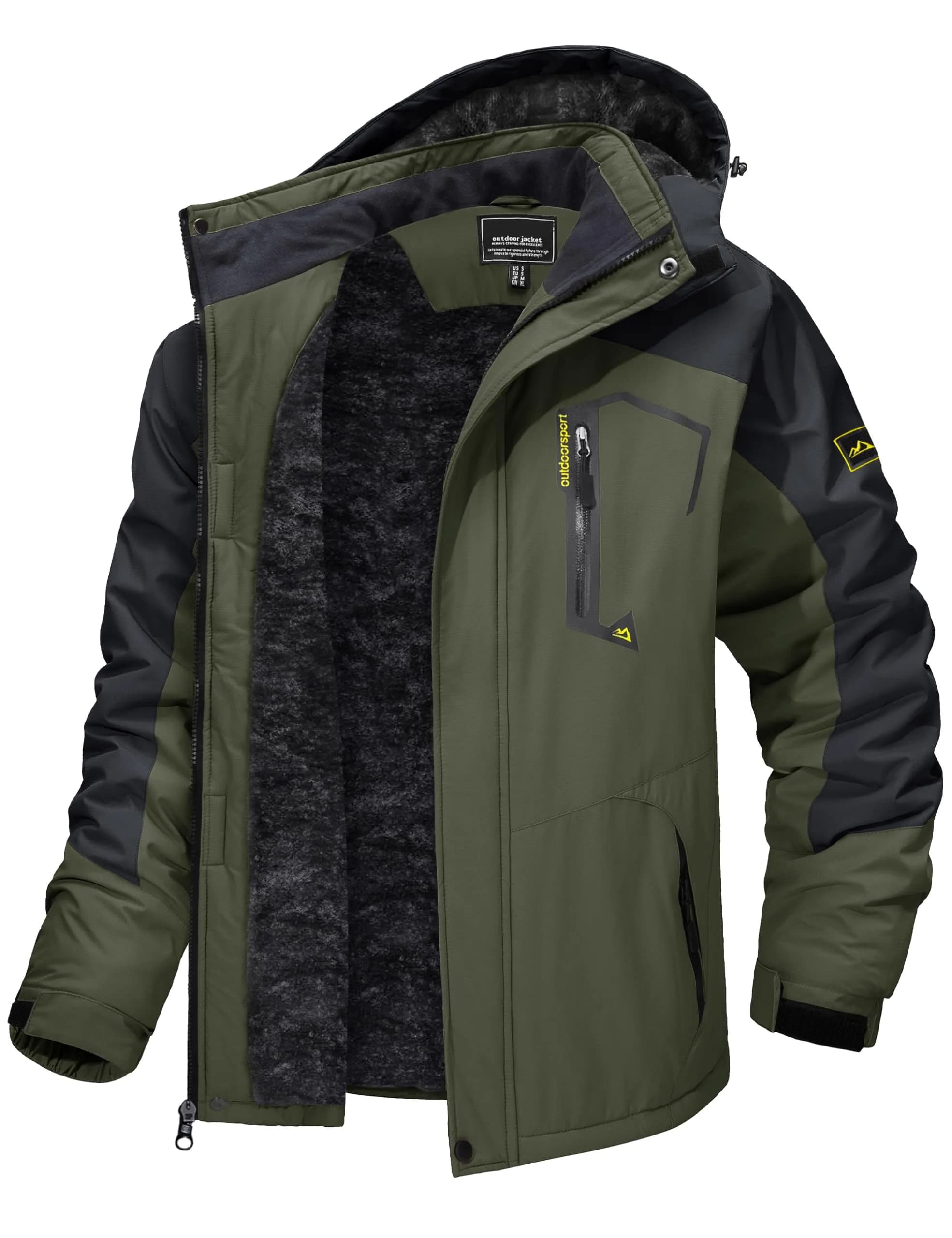 TACVASEN Men's Waterproof Warm Snowboard Tactical Coat with Fleece Lining & Detachable Hood, 0.3 kg (0.66 lb) | Green, Medium - main product image