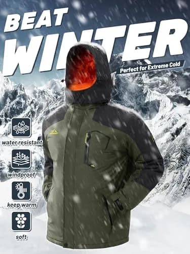TACVASEN Men's Waterproof Warm Snowboard Tactical Coat with Fleece Lining & Detachable Hood, 0.3 kg (0.66 lb) | Green, Medium thumbnail 6