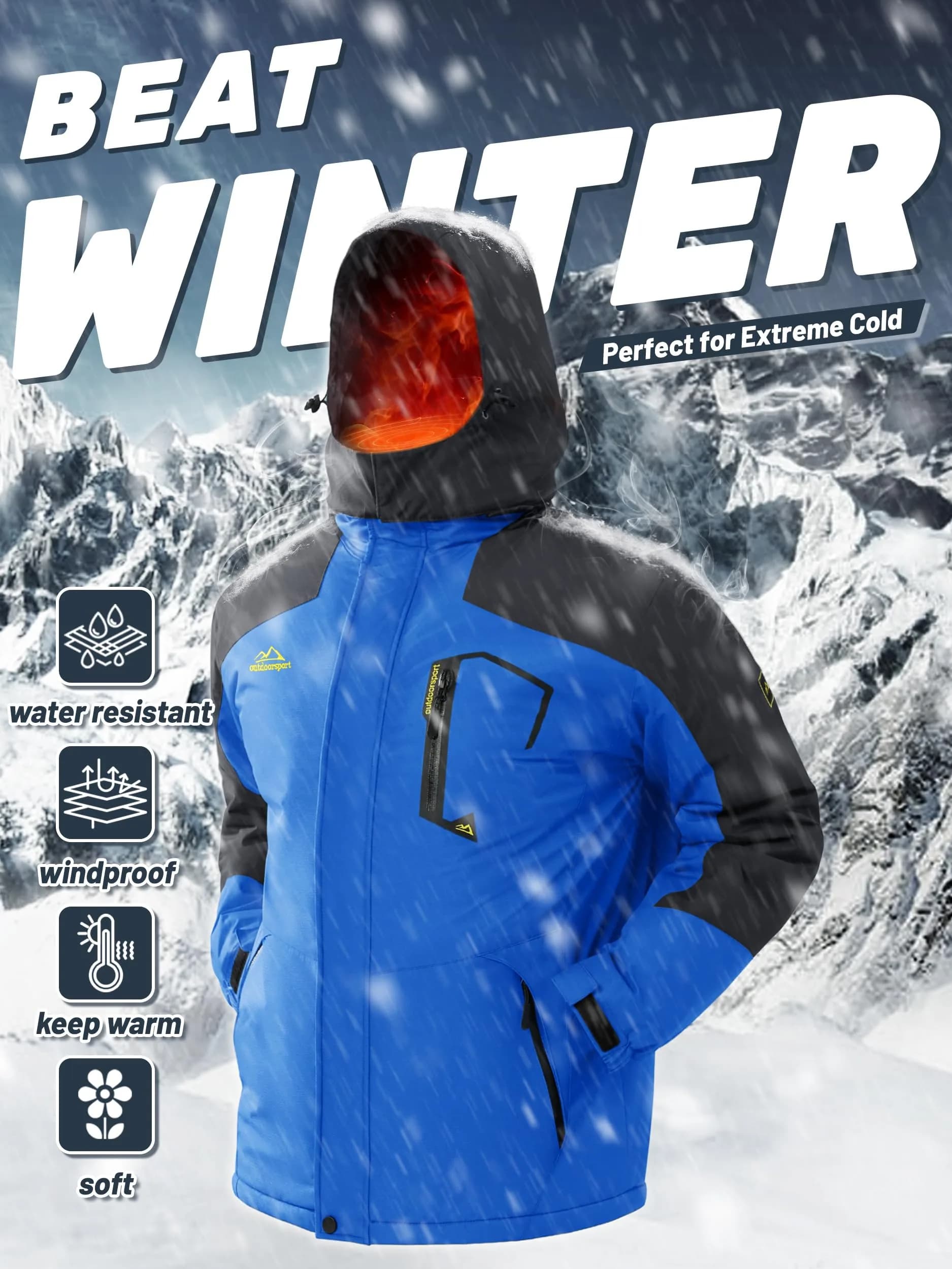 TACVASEN Men's Ski Jacket Winter Waterproof Snow Coat XX-Large | Hooded Fleece Lined with 5 Pockets - view 6