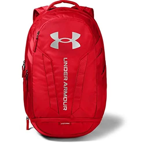 Under Armour Hustle 5.0 Backpack 29 L (1769.7 cu in) | Water-Resistant, Padded Laptop Sleeve, Shoe Compartment — Red (600)/Silver / One Size - main product image