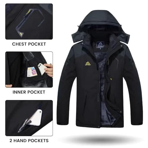 TACVASEN Men's Warm Ski Jacket with Fleece Lining & Detachable Hood XL | Waterproof Windproof Winter Coat thumbnail 5