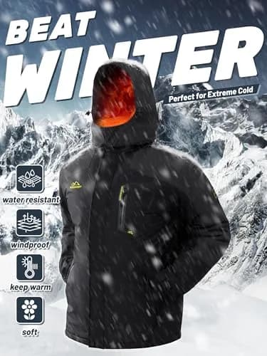 TACVASEN Men's Warm Ski Jacket with Fleece Lining & Detachable Hood XL | Waterproof Windproof Winter Coat thumbnail 6