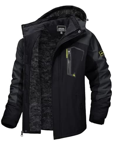 TACVASEN Men's Warm Ski Jacket with Fleece Lining & Detachable Hood XL | Waterproof Windproof Winter Coat thumbnail 1