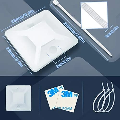 HUASAI White 100 Pack Zip Tie Mounts with 7.8" Cable Ties | Organize Wires Under Desks & Walls thumbnail 2